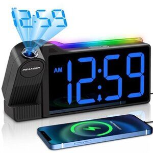 Projection Alarm Clock for Bedroom Large LED Digital Clock USB Nightlight Rotata